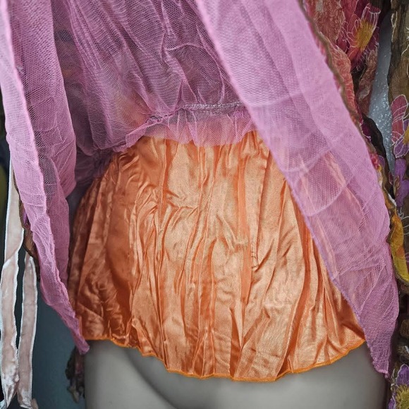 Méchant Silk Floral Chiffon Blouse Sheer Boho Layered Mesh Waist Tie Top - Picture 7 of 8